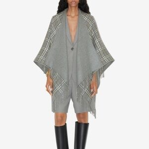 Max Studio Gray and Black Checkered Poncho Cape Shawl One Size
